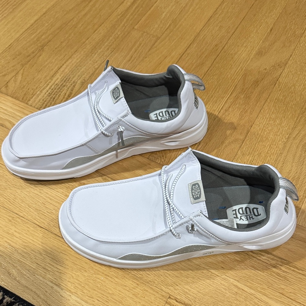 Hey Dude Men's White and Gray Boat Shoes